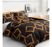 Grace 4 Pcs Double Duvet Set with Matching Black Double Fitted Sheet 40 cm Extra Deep Pocket - UltraSoft Breathable Premium Microfibre Reversible Quilt Cover Bedding Set For All Seasons