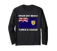 Grace Bay Beach Turks and Caicos Flag Distressed Long Sleeve T-Shirt