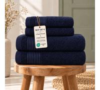 Grace Bedding Premium 500 GSM Cotton Bath & Hand Towels Set of 4 in Navy Grace Bedding Navy
