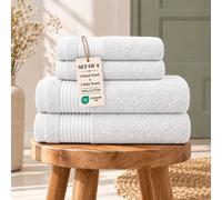 Grace Bedding Premium 500 GSM Cotton Bath & Hand Towels Set of 4 in White Grace Bedding White