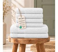 Grace Bedding Premium 500 GSM Cotton Bath & Hand Towels Set of 6 in White Grace Bedding White