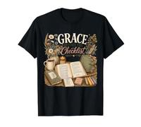 Grace Before the Checklist Bible Study Floral Design Value Graphic T-Shirt, Men, Black, L