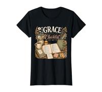 Grace Before the Checklist Bible Study Floral Design Value Graphic T-Shirt, Women, Black, S