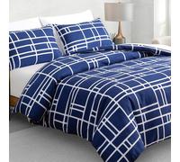Grace Brick Double Brushed Microfiber Duvet Cover Set with Zipper Closure in Blue | Size: King grace Blue King
