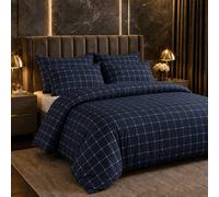 Grace Checkered Duvet Cover Set Premium Microfiber with Zipper Closure in Navy | Size: Super King grace Navy Super King