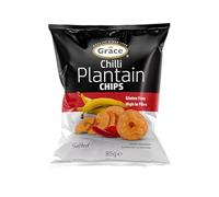 Grace Chilli Plantain Chips 85g Pack of 1 Vegan Spicy Salted Bites High in Fibre Gluten Free Banana Crisps Snack with Welari Thank You Card | (1pack) (85g)