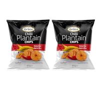 Grace Chilli Plantain Chips 85g Pack of 2 Vegan Spicy Salted Bites High in Fibre Gluten Free Banana Crisps Snack with Welari Thank You Card | (2pack) (170g)