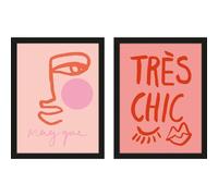 Grace Digital Magiqueface / Très Chic Pink Framed Print Set (Pack Of 2) Black/pink (43Cm X 33Cm)