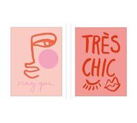 Grace Digital Magiqueface / Très Chic Pink Framed Print Set (Pack Of 2) White/pink (43Cm X 33Cm)