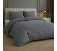 Grace Double Brushed 2 Pack Embossed Stripes Duvet Cover Set in Grey | Size: Single grace Grey Single