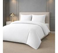 Grace Double Brushed 2 Pack Embossed Stripes Duvet Cover Set in White | Size: King grace White King