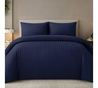 Grace Embossed Satin Stripe Duvet Cover Sets in Navy | Size: Single grace Navy Single