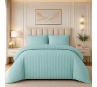 Grace Embossed Satin Stripe Duvet Cover Sets Ultrasoft Quilt Cover in Aqua | Size: Double grace Aqua Double