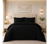 Grace Embossed Satin Stripe Duvet Cover Sets Ultrasoft Quilt Cover in Black | Size: King grace Black King