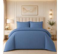 Grace Embossed Satin Stripe Duvet Cover Sets Ultrasoft Quilt Cover in Blue | Size: Single grace Blue Single