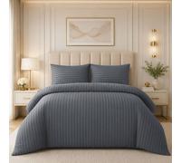 Grace Embossed Satin Stripe Duvet Cover Sets Ultrasoft Quilt Cover in Grey | Size: King grace Grey King