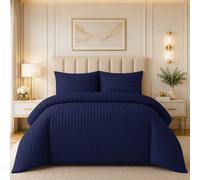 Grace Embossed Satin Stripe Duvet Cover Sets Ultrasoft Quilt Cover in Navy | Size: Double grace Navy Double