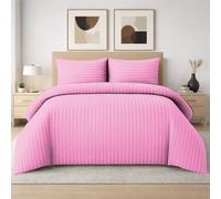 Grace Embossed Satin Stripe Duvet Cover Sets Ultrasoft Quilt Cover in Pink | Size: Double grace Pink Double