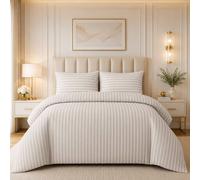 Grace Embossed Satin Stripe Duvet Cover Sets Ultrasoft Quilt Cover in Taupe | Size: Double grace Taupe Double
