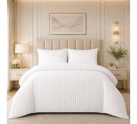 Grace Embossed Satin Stripe Duvet Cover Sets Ultrasoft Quilt Cover in White | Size: King grace White King