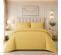Grace Embossed Satin Stripe Duvet Cover Sets Ultrasoft Quilt Cover in Yellow | Size: King grace Yellow King