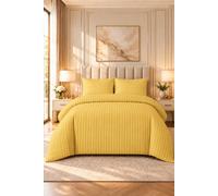 Grace Embossed Satin Stripe Duvet Cover Sets Ultrasoft Quilt Cover in Yellow | Size: Super King grace Yellow Super King