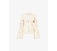 Grace Faena Womens Grace Faena Leopard Bead-Embellished Cotton Blazer Blonde S