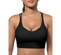 Grace Form Sports Bra for Women Strappy Medium Support Push Up Padded Sports Bra for Running Workout Bra Yoga Bra, Black, M