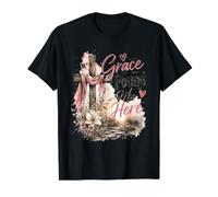 Grace Found Me Here Christian Cross Design Value Graphic T-Shirt, Men, Black, S