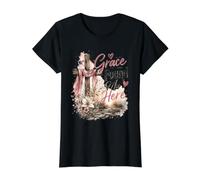 Grace Found Me Here Christian Cross Design Value Graphic T-Shirt, Women, Black, XL