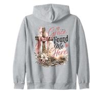 Grace Found Me Here Christian Cross Design Zip Hoodie