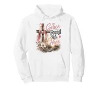 Grace Found Me Here Inspirational Floral Cross Design Pullover Hoodie