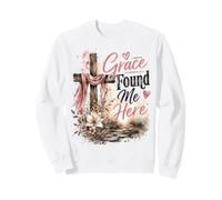 Grace Found Me Here Inspirational Floral Cross Design Sweatshirt