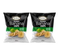 Grace Green Bananas Chips 85g Pack of 2 Vegan Salted Bites High in Fibre Gluten Free Crisps Snack with Welari Thank You Card | (2pack) (170g)