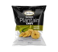 Grace Green Plantain Chips 85g Pack of 1 Vegan Salted Bites High in Fibre Gluten Free Banana Crisps Snack with Welari Thank You Card | (1pack) (85g)