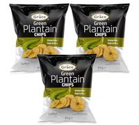 Grace Green Plantain Chips 85g Pack of 3 Vegan Salted Bites High in Fibre Gluten Free Banana Crisps Snack with Welari Thank You Card | (3pack) (255g)