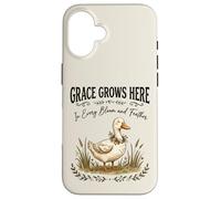 Grace Grows Here Cute Duck Floral Cottagecore Farmhouse Case for iPhone 16