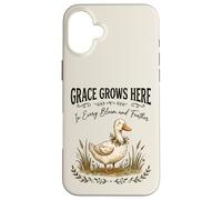 Grace Grows Here Cute Duck Floral Cottagecore Farmhouse Case for iPhone 16 Plus