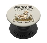 Grace Grows Here Cute Duck Floral Cottagecore Farmhouse PopSockets Adhesive PopGrip