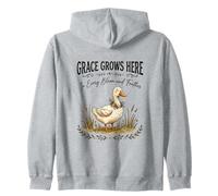 Grace Grows Here Cute Duck Floral Cottagecore Farmhouse Zip Hoodie