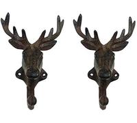 Grace Home Set of 2 Cast Iron Heavy Duty Rustic Deer Head Wall Hook Keys Towels Hooks Vintage Metal Wall Mounted Decorative Wall Hanger Nature Lovers Gift Idea (Deer Head)