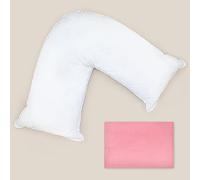 Grace Home V Shaped Support Pillow with Pillowcase - Hollowfibre Filled Orthopedic / Pregnancy / Nursing Pillow - Back Neck Shoulder Legs Support V Shape Pillow (Pink)