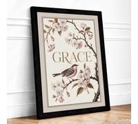 Grace in Bloom Botanical Framed Wall Art Print A1 (84.1×59.4cm) Black, Wall Decor for Living Room, Bedroom, Office & Home, Ready to Hang, Art Gift