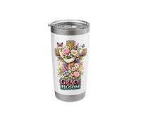 Grace in Full Bloom Floral Cross Stainless Steel Insulated Tumbler