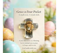 Grace in Your Pocket Miniature Christian Pocket Cross for Faith, Prayer &Hope,Acrylic Cross with White Dove & Lion,Faith Reminder Keepsake Baptism&Confirmation Gift,Easter Prayer Cross Gift