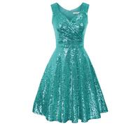 GRACE KARIN 1950s Sequined Dresses for Women UK Winter Sparkly Dress V-Neck Clubbing Banquet Ceremony Dress Sequined Blue Green XL
