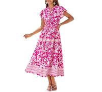GRACE KARIN 2025 Girls Summer Beach Floral Dress Elegant Printed Wedding Guest Suspender Dress Dark Pink Floral L