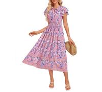 GRACE KARIN 2025 Girls Summer Beach Floral Dress Elegant Printed Wedding Guest Suspender Dress Pink Floral-Blue L