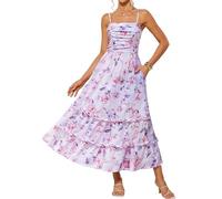 GRACE KARIN 2025 Women Floral Maxi Dress Elegant Summer Sleeveless Square Collar A-Line Flowing Printed Dress Light Pink Floral L