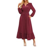 GRACE KARIN 2025 Women's Elegant Long Sleeve V Neck A Line Chiffon Maxi Dress Black Dress for Women Dark Red M